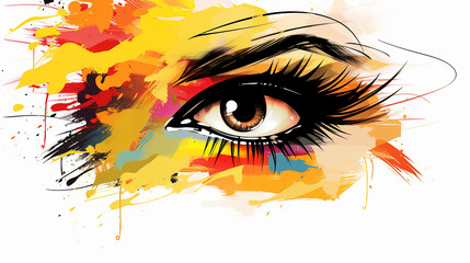Wall Mural - abstract fashion illustration of the eye with creative makeup on white background