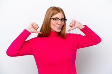 Wall Mural - Young redhead woman isolated on white background proud and self-satisfied