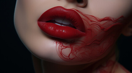 Wall Mural - permanent make up on her lips in red