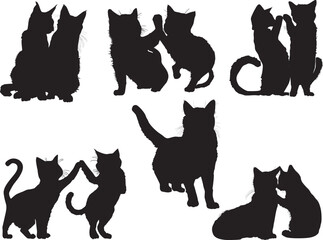 Sticker - playing eleven isolated black kittens on white