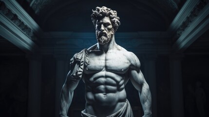  Muscular statue of a Greek philosopher in a museum