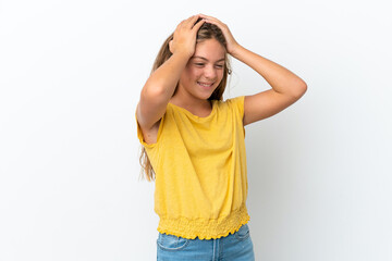 Wall Mural - Little caucasian girl isolated on white background laughing