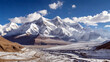 Panoramic view of himalayas mountains, Mount Everest. Panoramic view of the snowy mountains in Upper Mustang, Annapurna Nature Reserve, Nepal
