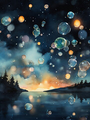 Wall Mural - colorful bubbles in nighty space 5