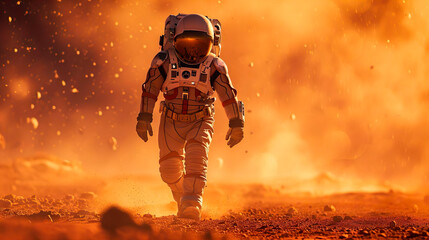 Wall Mural - the future of humanity. an astronaut on an alien planet. scientific expedition into deep space in or