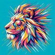 Lion Head with colorful abstract WPAP art style. Vector illustration in the form of geometric lines with a mix of bright colors