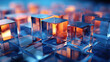 © dvoevnore - 3D abstract background of reflective blue and orange glass cubes with copy space