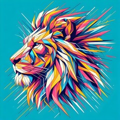 Naklejka na meble Lion Head with colorful abstract WPAP art style. Vector illustration in the form of geometric lines with a mix of bright colors