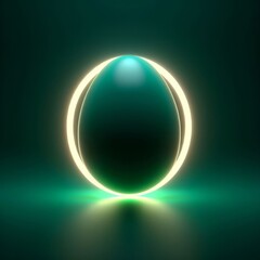 Wall Mural - Dark green Easter egg in a luminous circle isolated on a dark green background. Easter holiday concept in minimalism style. Fashion monochromatic composition. Web banner with copy space for design.