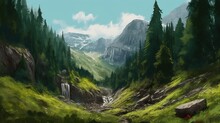 A Consistent Mountain View As The Journey Through Forests Filled With Greenery, Romania's Ambiance Of Waterfalls - Generative AI