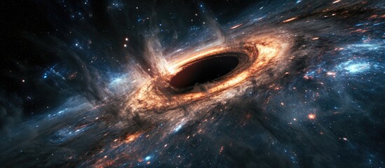 Wall Mural - Space black hole with matter in the accretion disk and a singularity, illustrated in the Milky Way.