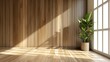 Minimalist Modern Interior with Wooden Slats: 3D Render of Empty Room