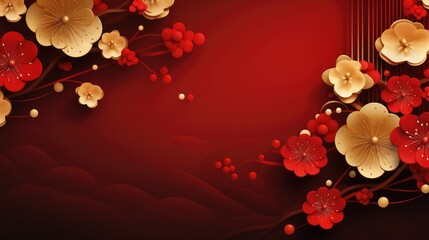 Happy Chinese New Year 2024 the dragon zodiac sign with flower, lantern, elements with red and gold color. background