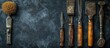 Vintage tools and instruments on a dark rustic background with copy space