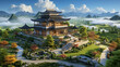 chinese temple in the mountains high definition photographic creative image