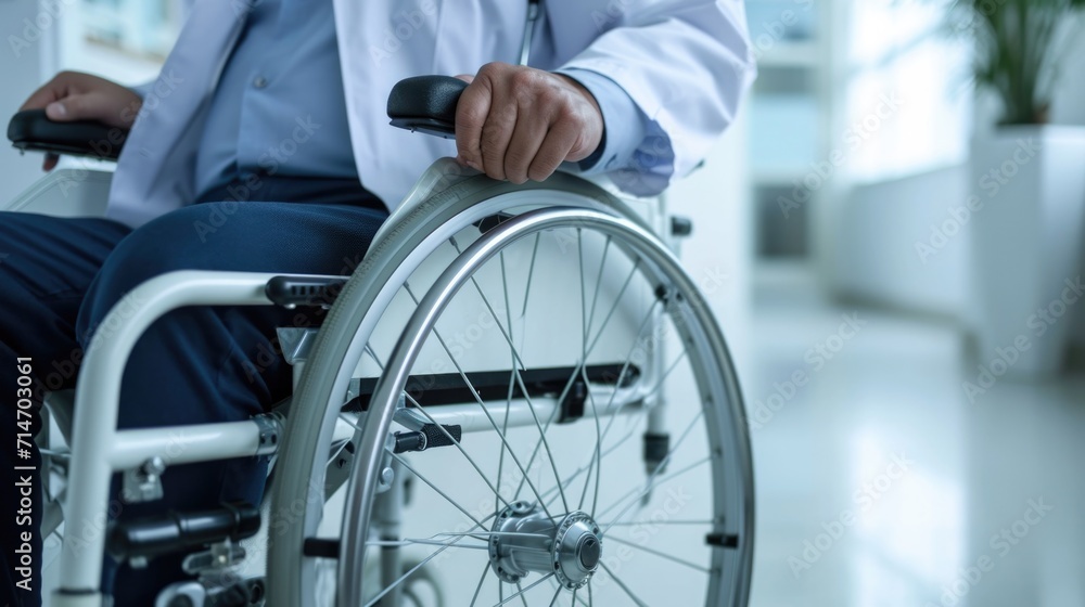 Hand Disable Problem Invalid manon wheelchair holding wheel in a hospital for healthcare ...