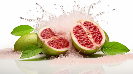 Guava fresh ripe guava , splash juice , white background , Generate AI