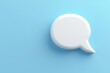Stylized white 3D speech bubble on a serene blue background, perfect for dialogues, messaging apps, communication design elements, social media. Copy space for text.