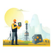 Worker using a geiger counter near a nuclear site isolated on white background, flat design, png
