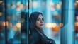 Middle-eastern businesswoman wearing traditional arab abaya working in the office in Dubai - Adult arabian corporate business woman working in the UAE. Copy space 