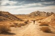 traveling - unidentified hiker in arid landscape. Generative AI