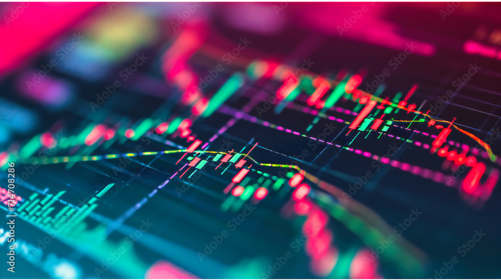 Financial growth and investment concept with a digital chart and currency symbols.