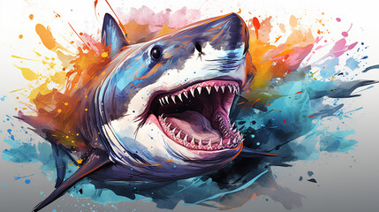 angry shark face blue ocean vector artwork, shark, animal , generate ai