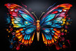 © Anastasia - Abstract, multicolored neon butterfly, pop art style on a black background.