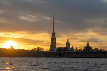 Wall Mural - Peter and Paul Fortress against the background of the cloudy May sunset. Saint Petersburg, Russia