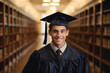 © Виктория Марьенко - Portrait of a young male graduate smiling at the camera in the library
