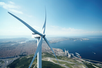 Wind energy with wind turbine. Concept for green renewable energy.