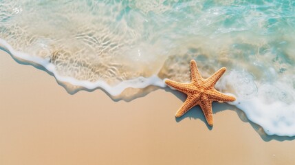 Wall Mural - Starfish on the sand beach in clear sea water, Summer background, Summer time, Copy space, Relaxing on the beach, generative ai