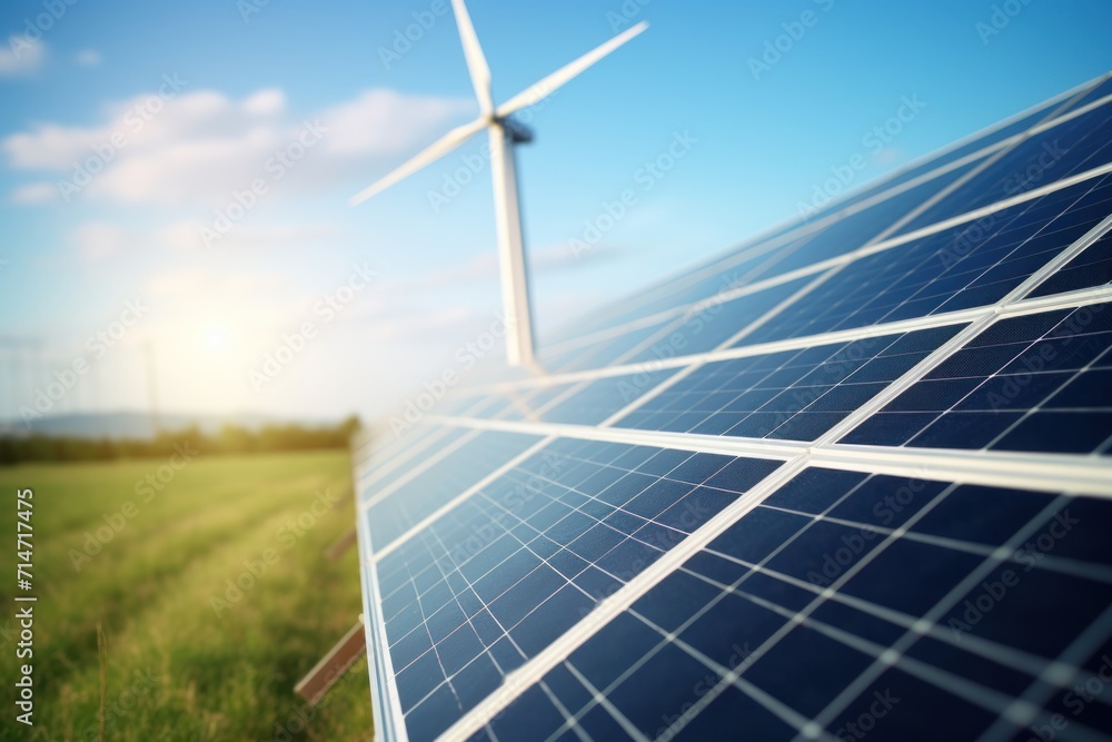 Solar panel and wind energy with wind turbine. Concept for green ...