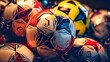 Soccer ball background. Close up view of soccer balls. Soccer concept