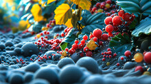 Red Berries On A Frosty Branch In Nature, Representing Freshness And Winter Harvest.