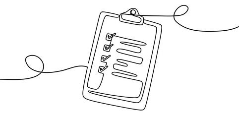 clipboard with checklist. continuous line one drawing. vector illustration. simple line illustration