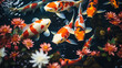 High angle view of koi carp swimming in aquarium,Romania photo top view koi fishes,  Generate AI