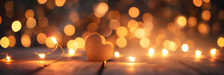 Poster - Love in the Air: Romantic Bokeh Lights, Golden Hearts, and Candle Glow