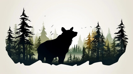 copy space, vector illustration, forest silhouette in the shape of a wild animal wildlife and forest conservation concept. Beautiful design for wildlife preservation, environmental awareness. Nature c