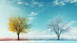 illustration of Change of seasons from winter to spring