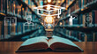 Open book with light bulb with graduation hat, learning and study online class technology network, e-learning, online education and education, training on table