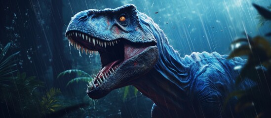 Rendering 3D blue dinosaurs tyrannosaurus rex animal in the ancient world. AI generated image