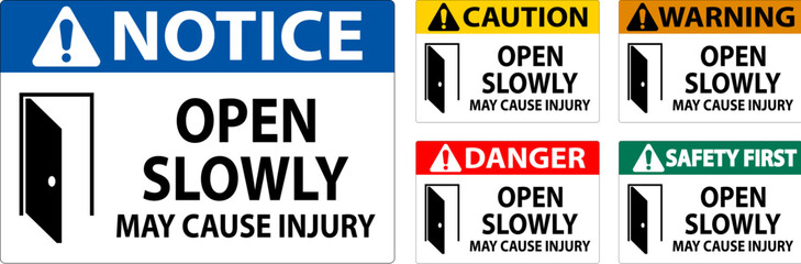 Sticker - Safety First Sign, Open Slowly, May Cause Injury