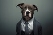 Office worker concept of an obedient employee Generative AI. dog in a business suit in the office.