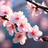 Fototapeta Kwiaty - Close-up of pink cherry petal flowers and spring blossom, cherry blossom 