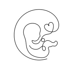 Wall Mural - vector isolated embryo baby inside in the uterus with an umbilical cord side view one single contemp