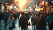 Blurred motion of people moving on a busy city street. Created with Generative Ai technology.