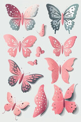  Set of Butterfly Stickers: Create a Delicate and Playful Atmosphere with these Watercolor-Styled Pink and Abstract Decals.