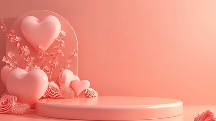 Wall Mural - Minimal  valentine's day background, mock up with podium for product display in peach fuzz color - AI Generated