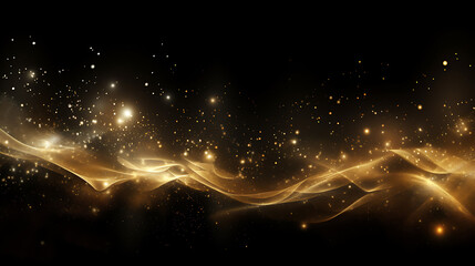 waves of shimmering gold particles with wave-like shapes. isolated on a black background. created wi